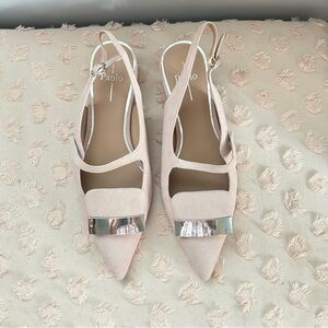 Paolo Sling Back Pointed Toe Kitten Heels Metallic Details Blush Pink Size 10